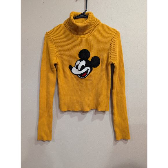 Junior size gold Mickey Mouse turtle neck knit varsity style sweater, Forever 21 - Picture 2 of 11
